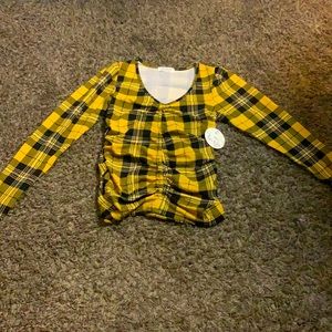 Black and Yellow Plaid long Sleeve Blouse